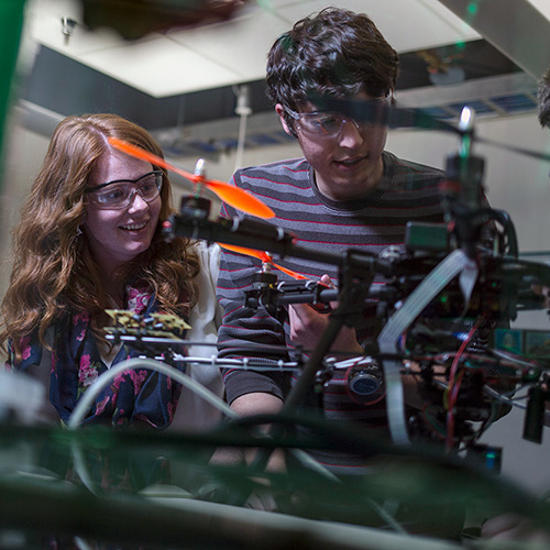 Students working with drones