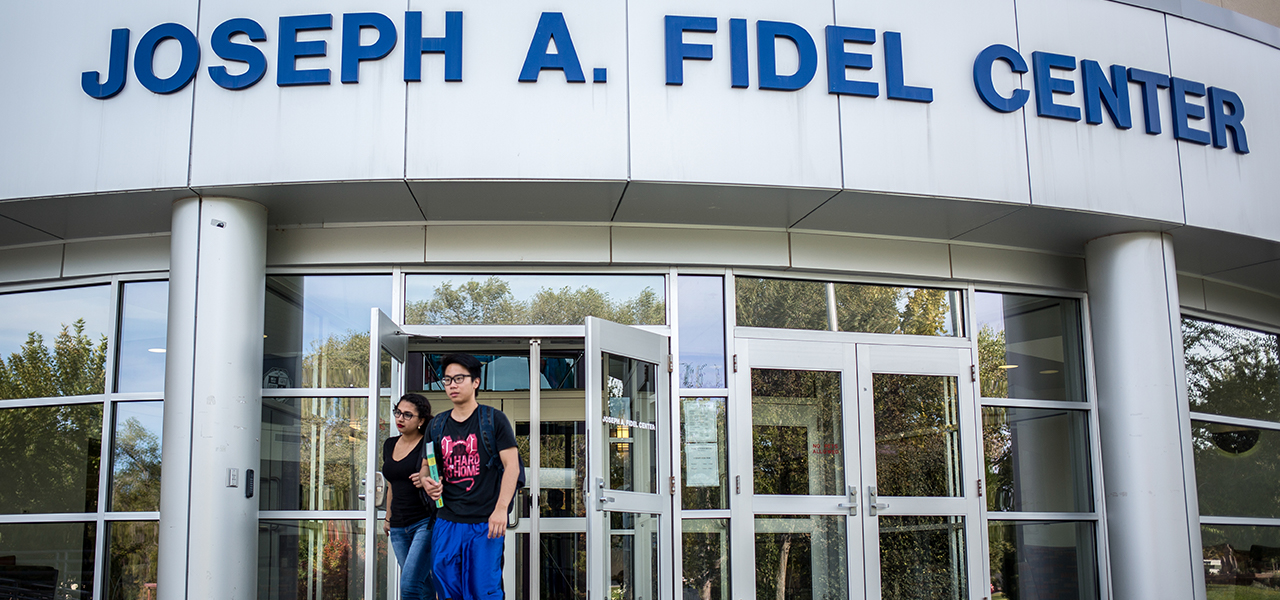 Students walking out of the Fidel Student Center