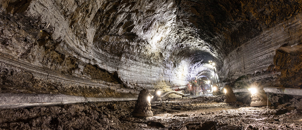 Bright lights in a mining tunnel